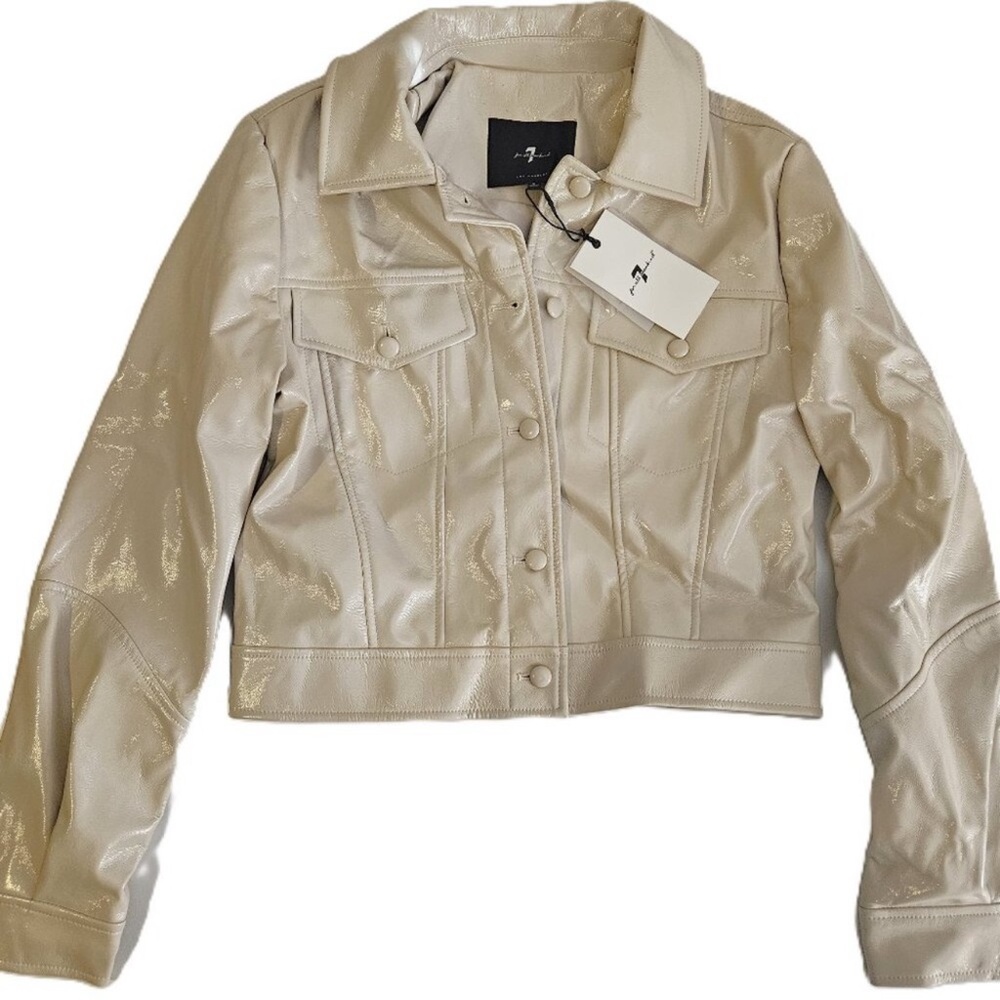 7 For All Mankind Women's Cream Leather Jacket